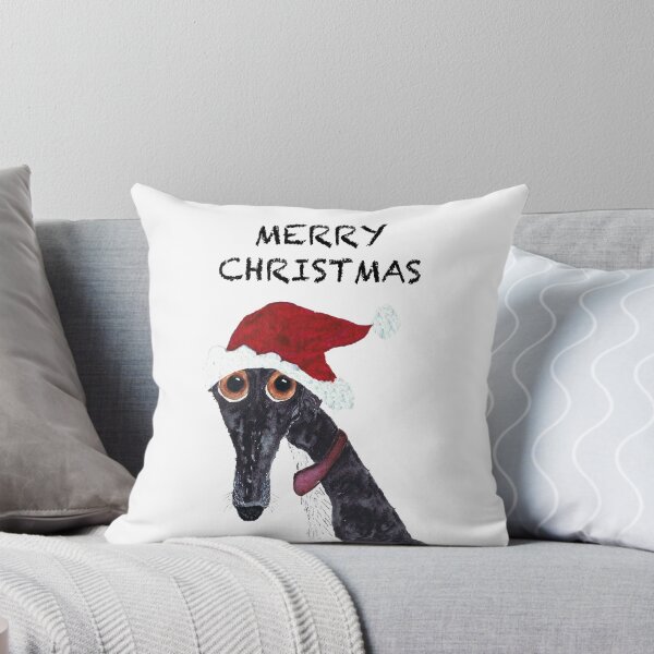 MERRY CHRISTMAS GREYHOUND Throw Pillow