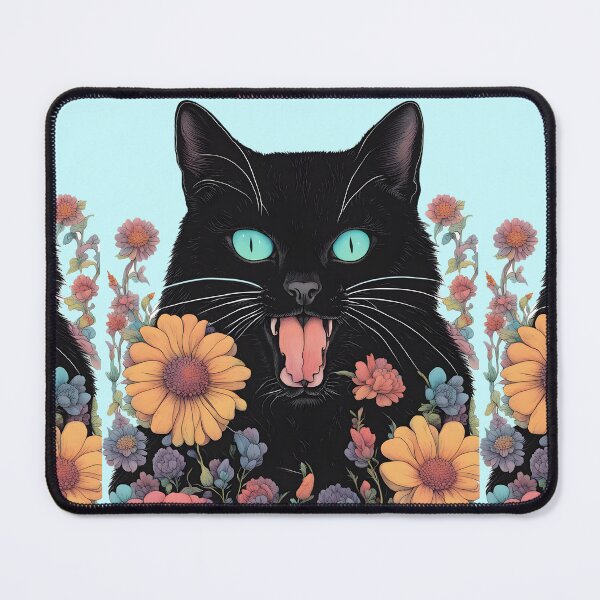 Item preview, Retro black Cat mouth open with flowers designed and sold by Catophile.