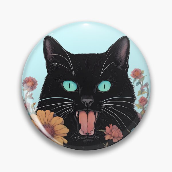 Item preview, Retro black Cat mouth open with flowers designed and sold by Catophile.