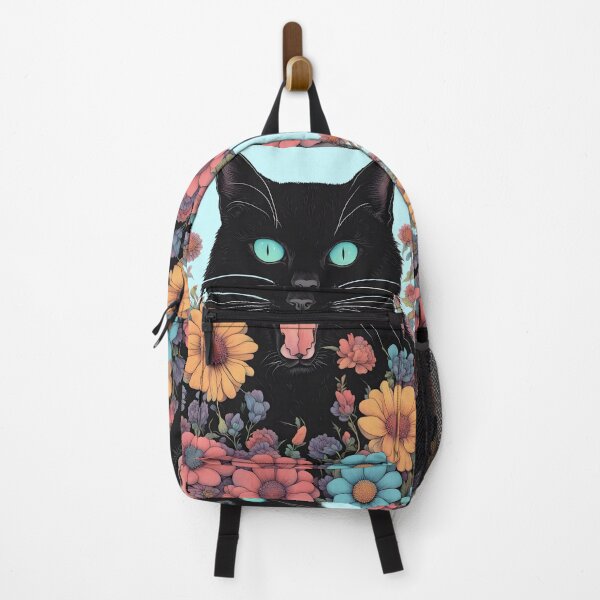 Item preview, Retro black Cat mouth open with flowers designed and sold by Catophile.
