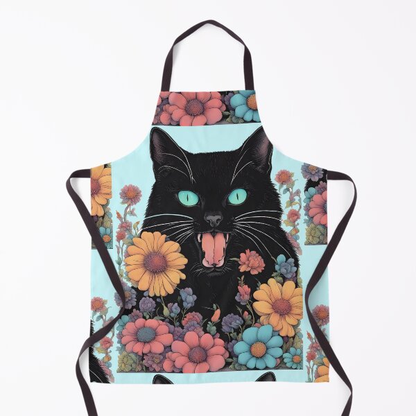 Item preview, Retro black Cat mouth open with flowers designed and sold by Catophile.