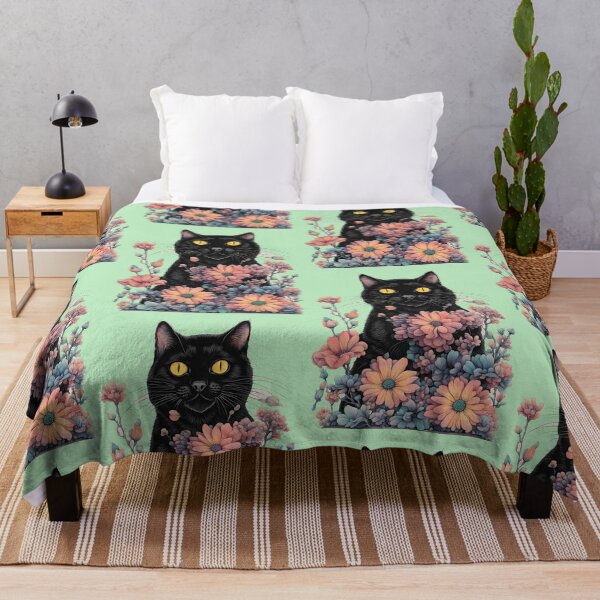 Item preview, Retro black Cat with flowers designed and sold by Catophile.