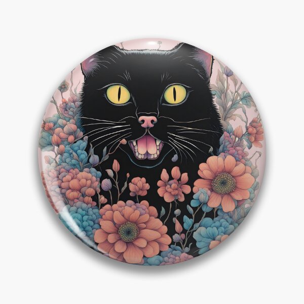 Item preview,  black Cat mouth open floral  designed and sold by Catophile.