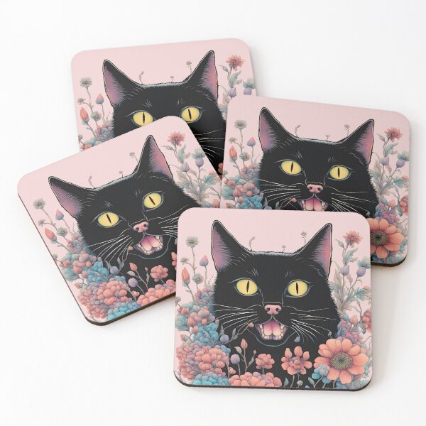 Item preview,  black Cat mouth open floral  designed and sold by Catophile.