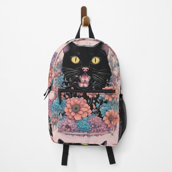 Item preview, black Cat mouth open floral designed and sold by Catophile.