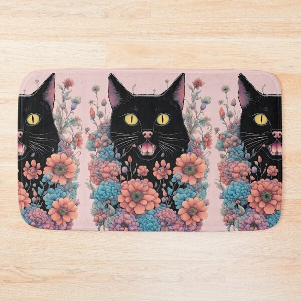 Item preview,  black Cat mouth open floral  designed and sold by Catophile.