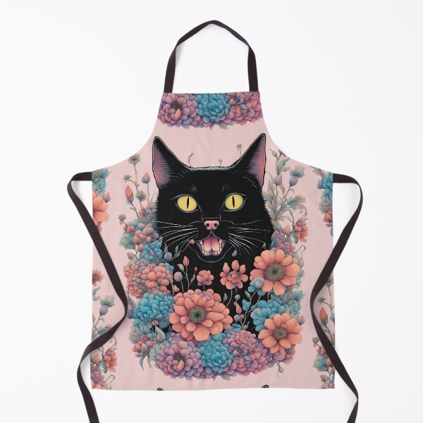 Item preview, black Cat mouth open floral designed and sold by Catophile.