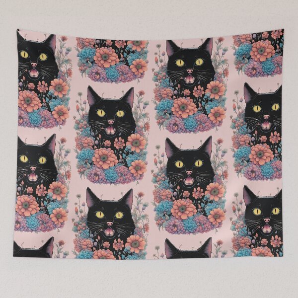 Item preview,  black Cat mouth open floral  designed and sold by Catophile.