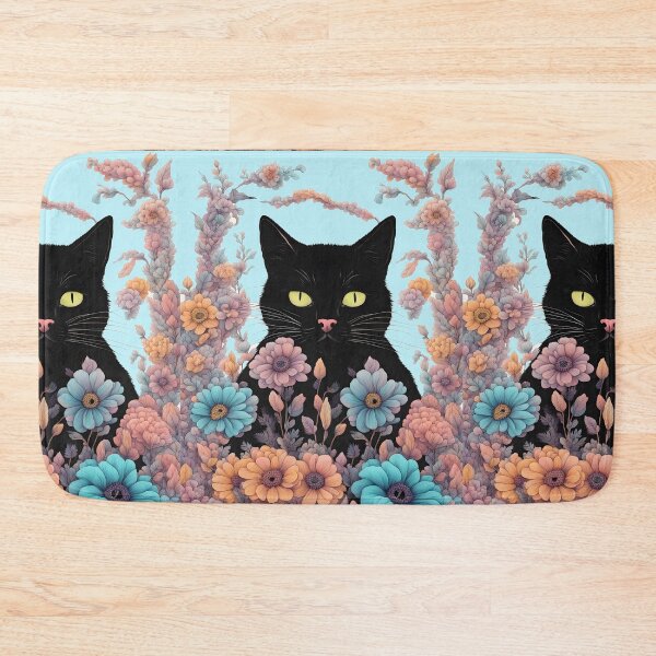 Item preview, Retro black Cat with Flowers designed and sold by Catophile.