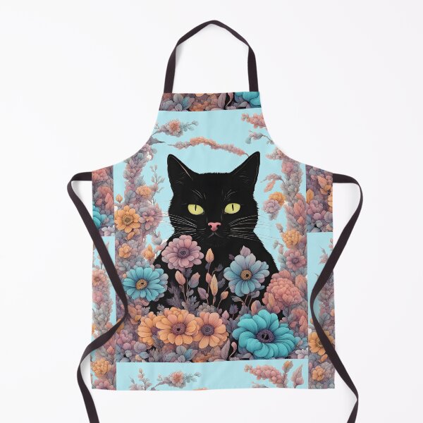 Item preview, Retro black Cat with Flowers designed and sold by Catophile.
