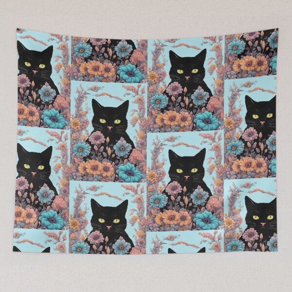 Item preview, Retro black Cat with Flowers designed and sold by Catophile.
