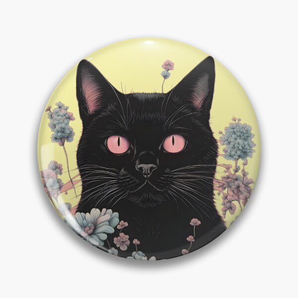Item preview, Retro black Cat with Flowers designed and sold by Catophile.