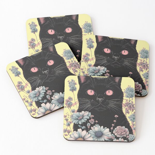 Item preview, Retro black Cat with Flowers designed and sold by Catophile.
