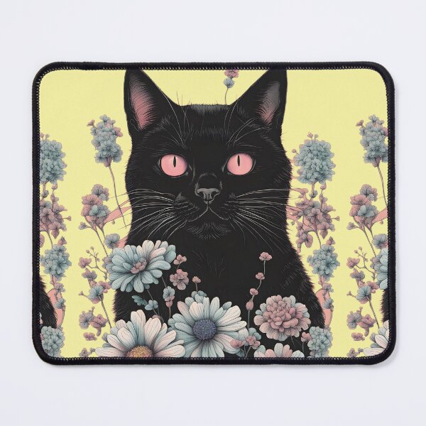 Item preview, Retro black Cat with Flowers designed and sold by Catophile.