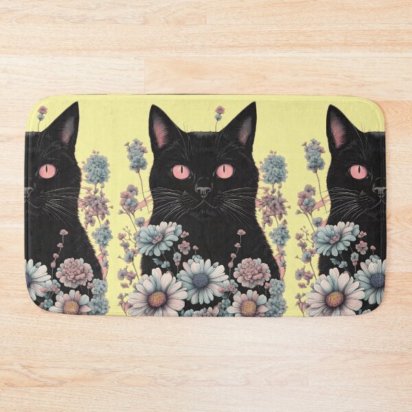 Item preview, Retro black Cat with Flowers designed and sold by Catophile.