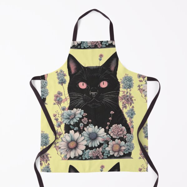 Item preview, Retro black Cat with Flowers designed and sold by Catophile.
