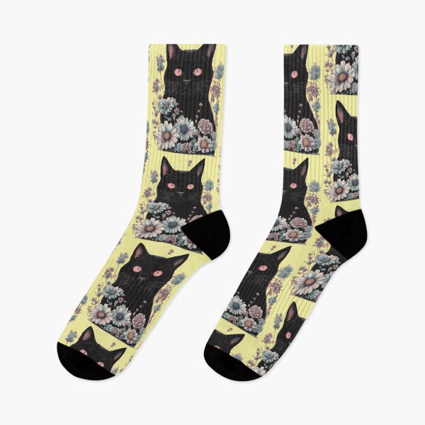 Artikelvorschau, Retro schwarze Katze mit Blumen entworfen und verkauft von Catophile.