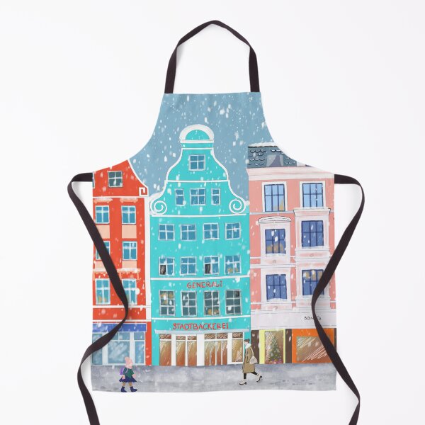 Item preview, European City Winter Urban Landscape with Colorful Vintage Houses in the snow designed and sold by Wolshebnaja.