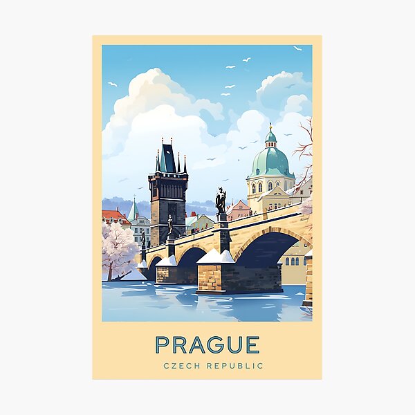 Item preview, Winter Prague Czech Republic - Digital Art Illustration Travel Poster designed and sold by TravelMarvel.