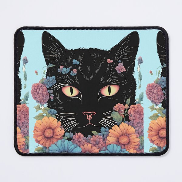 Item preview, Retro black Cat with Flowers designed and sold by Catophile.