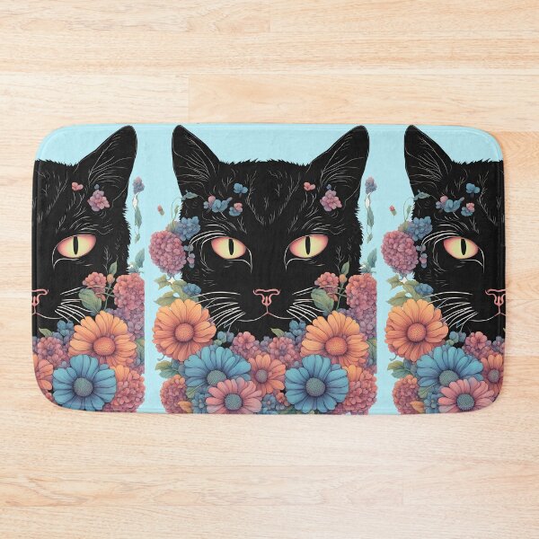 Item preview, Retro black Cat with Flowers designed and sold by Catophile.