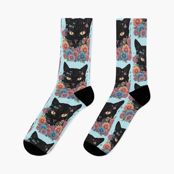 Item preview, Retro black Cat with Flowers designed and sold by Catophile.