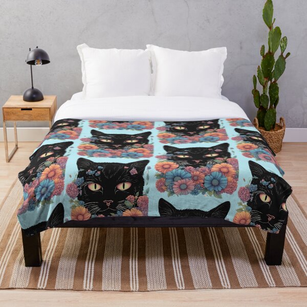 Item preview, Retro black Cat with Flowers designed and sold by Catophile.
