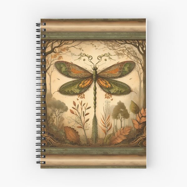 Item preview, Vintage Style Autumn Dragonfly Art in Rust Orange, Olive Green, and Sepia with Lace and Fall Leaves designed and sold by coreexpressions.
