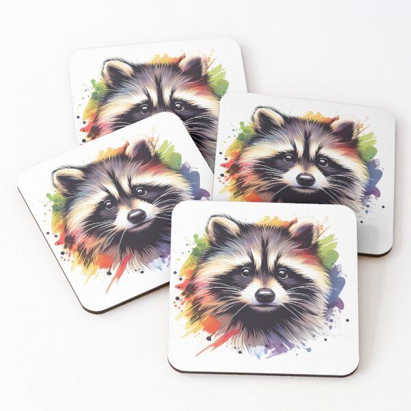 Item preview, artistic image of a wild colorful raccoon designed and sold by Marcoshop10.