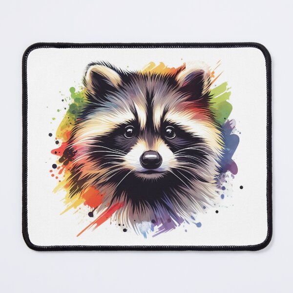 Item preview, artistic image of a wild colorful raccoon designed and sold by Marcoshop10.