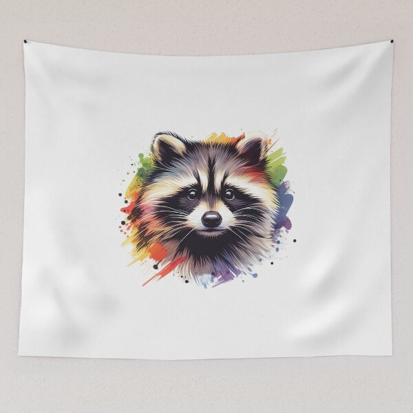Item preview, artistic image of a wild colorful raccoon designed and sold by Marcoshop10.