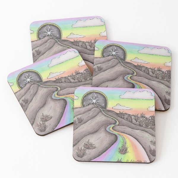 Item preview, Rainbow Road Rolling Hills Surreal Sci Fi Outer Space Aesthetic Neon Sunset Original Art Watercolor Illustration designed and sold by Intergalactic Unicorn: Art by Anna Schmidt.