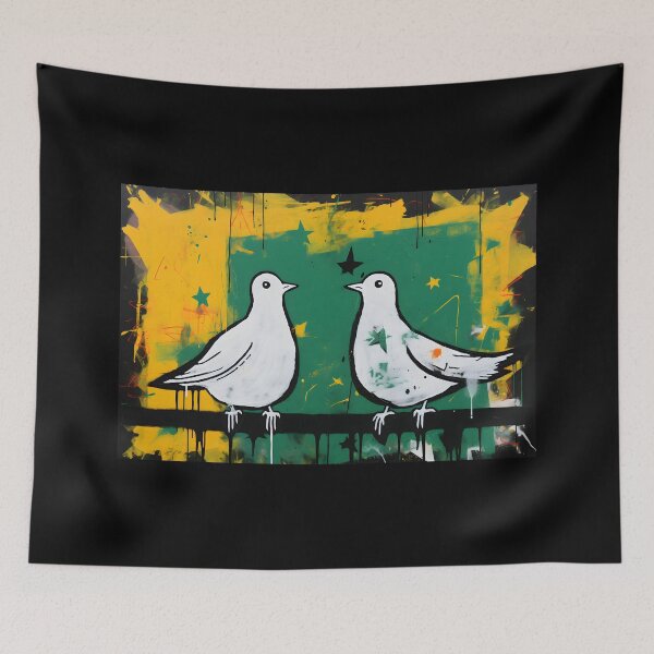 Item preview, Dual Harmony: Graffiti Fusion of Two White Peace Doves for Conflict Resolution designed and sold by OlfactoART Studio.