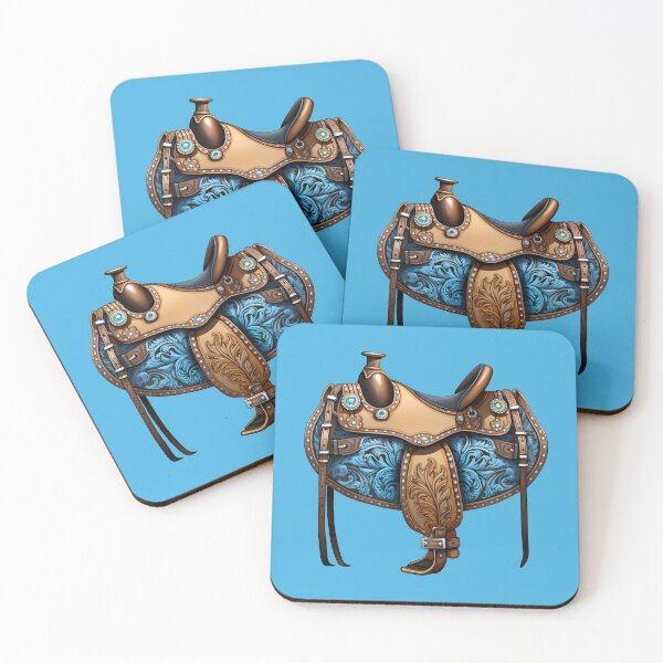 Item preview, Ornate Blue and Tan Horse Saddle Western Tack designed and sold by meganohm.