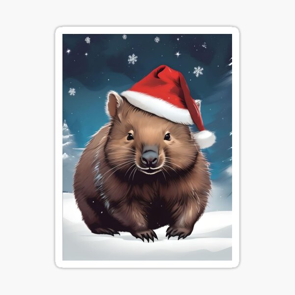Vista previa del artículo con la obra «Navidad wombat australiano», diseñado y vendido por WildLadyWood.