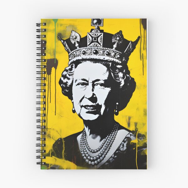 Artikelvorschau, Königliche Erzählungen: Königin Elizabeth II. in monochromen Graffiti-Diptychen, KI-generiert entworfen und verkauft von OlfactoART Studio.