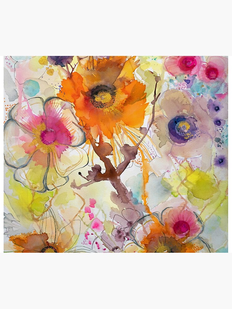 Thumbnail 5 of 5, Shower Curtain, Abstract watercolour with orange designed and sold by BirgitteB.
