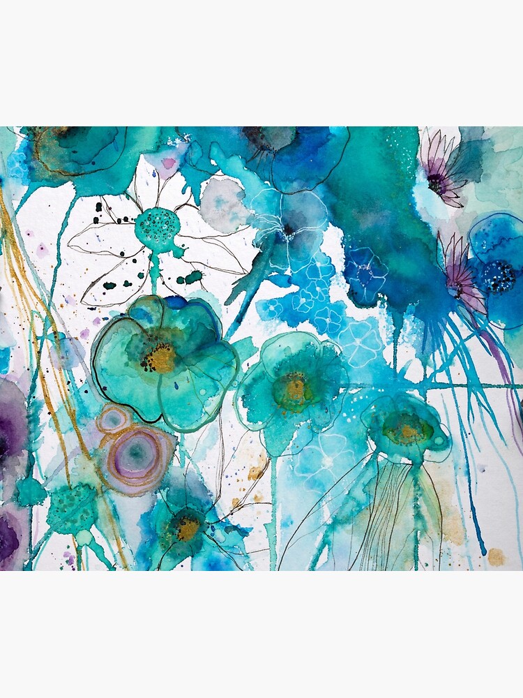 Thumbnail 5 of 5, Shower Curtain, Abstract watercolour in blue designed and sold by BirgitteB.