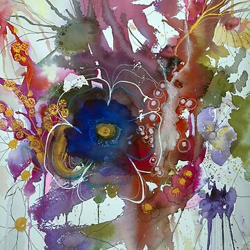 Artwork thumbnail, Abstract watercolour with blue flower by Birgitte Bjorholm