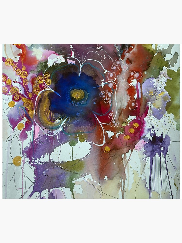 Thumbnail 5 of 5, Shower Curtain, Abstract watercolour with blue flower designed and sold by BirgitteB.