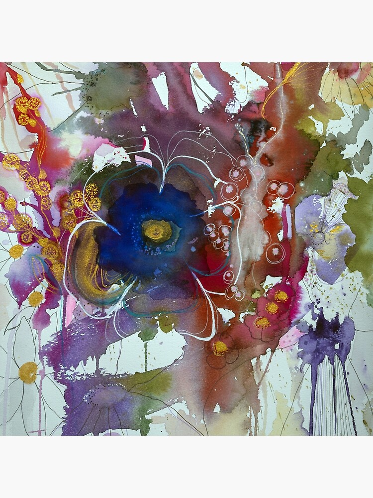 Thumbnail 4 of 4, Pillow, Abstract watercolour with blue flower designed and sold by BirgitteB.