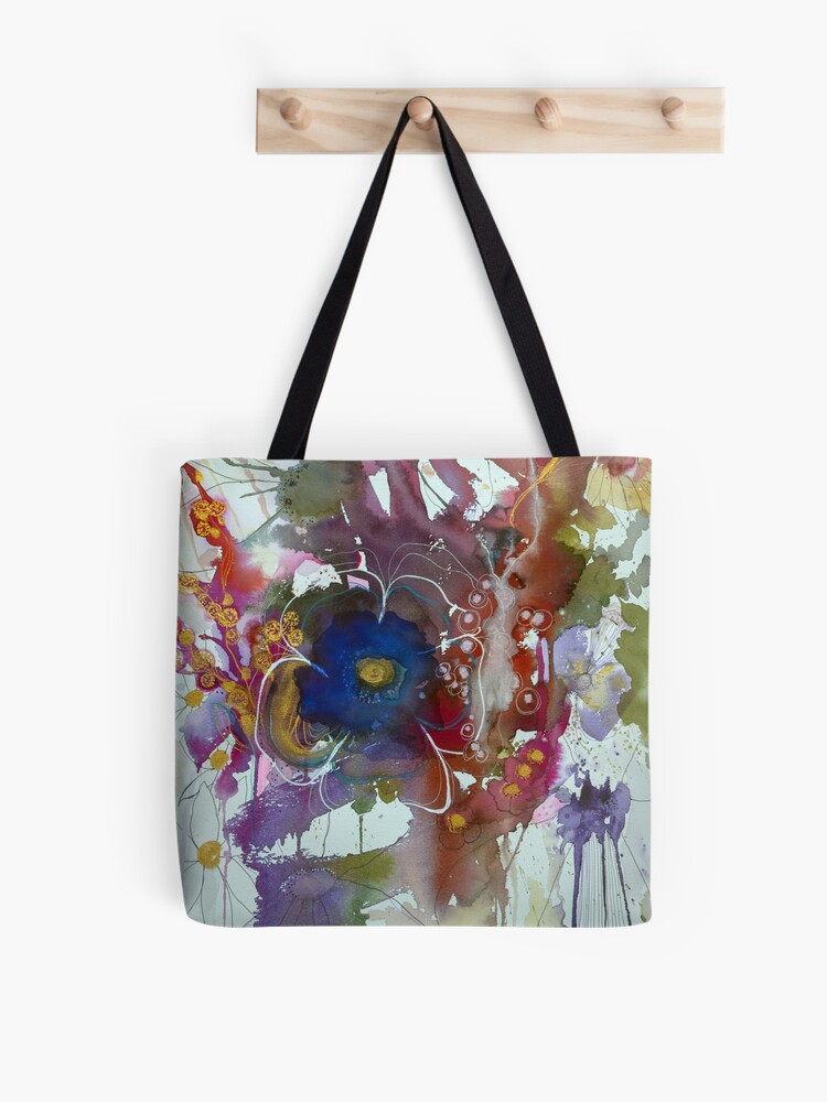 Thumbnail 1 of 2, Tote Bag, Abstract watercolour with blue flower designed and sold by BirgitteB.