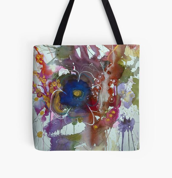Abstract watercolour with blue flower All Over Print Tote Bag