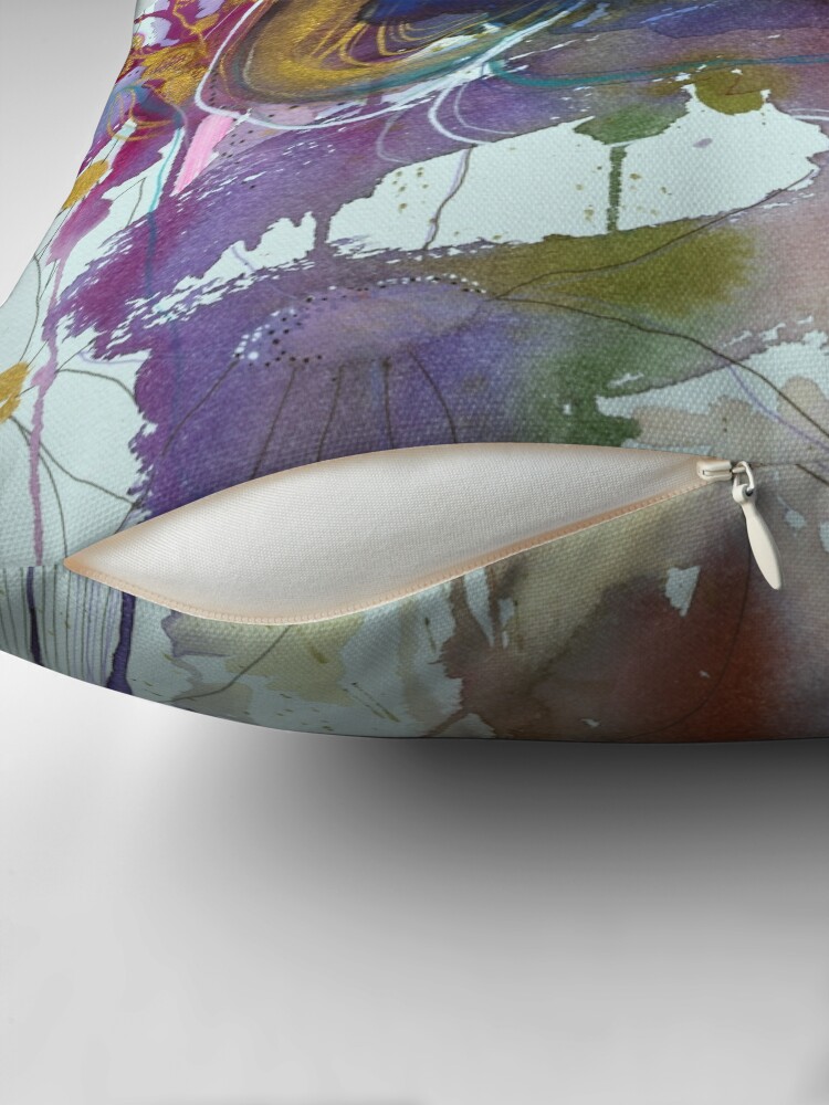 Thumbnail 2 of 4, Pillow, Abstract watercolour with blue flower designed and sold by BirgitteB.