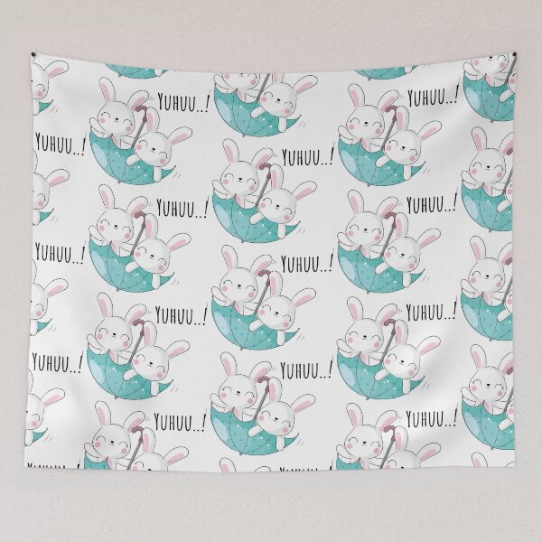 Item preview, cute bunnies in upside down umbrella, happy rabbit with umbrella, happy bunnies playing with umbrella designed and sold by GreyStanzione1.