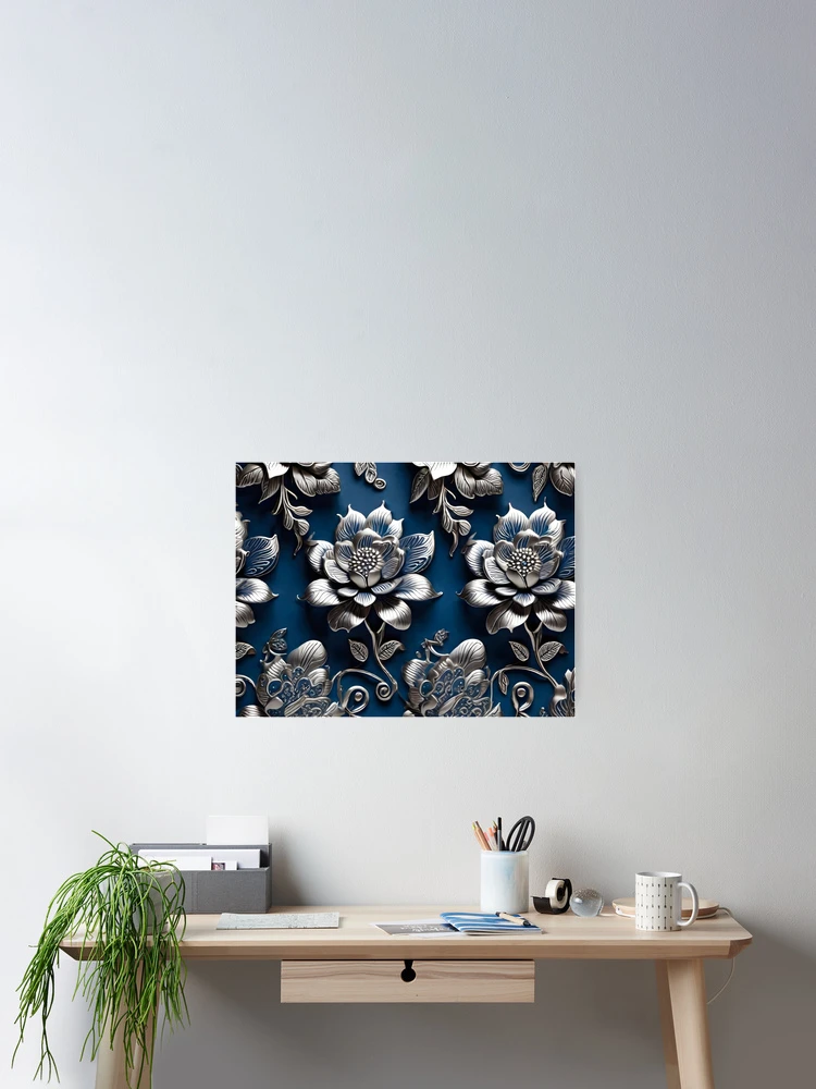Thumbnail 2 of 3, Poster, Silver Roses Flower Pattern designed and sold by ShePrompts.