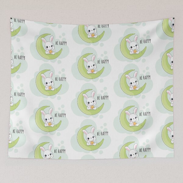 Item preview, cute bunny on half-moon, cute bunny on moon, cartoon bunny sitting on moon designed and sold by GreyStanzione1.