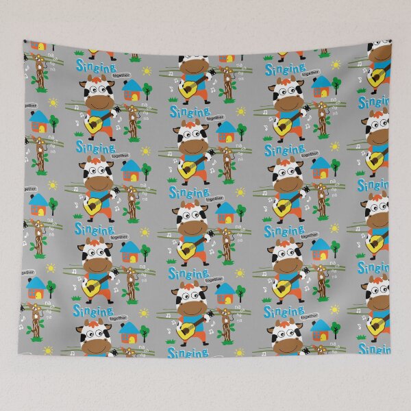 Item preview, cartoon cow playing guitar for mouse, cow and mouse with music, cow and mouse singing designed and sold by GreyStanzione1.