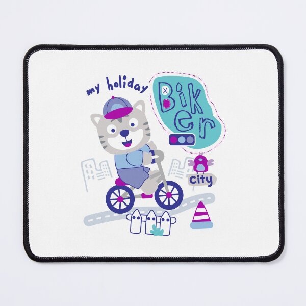 Item preview, cute cat biker, cute cat riding on bike, cartoon cat rider designed and sold by GreyStanzione1.
