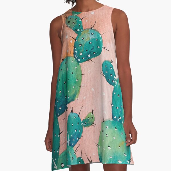 Desert cactus watercolor painting A-Line Dress